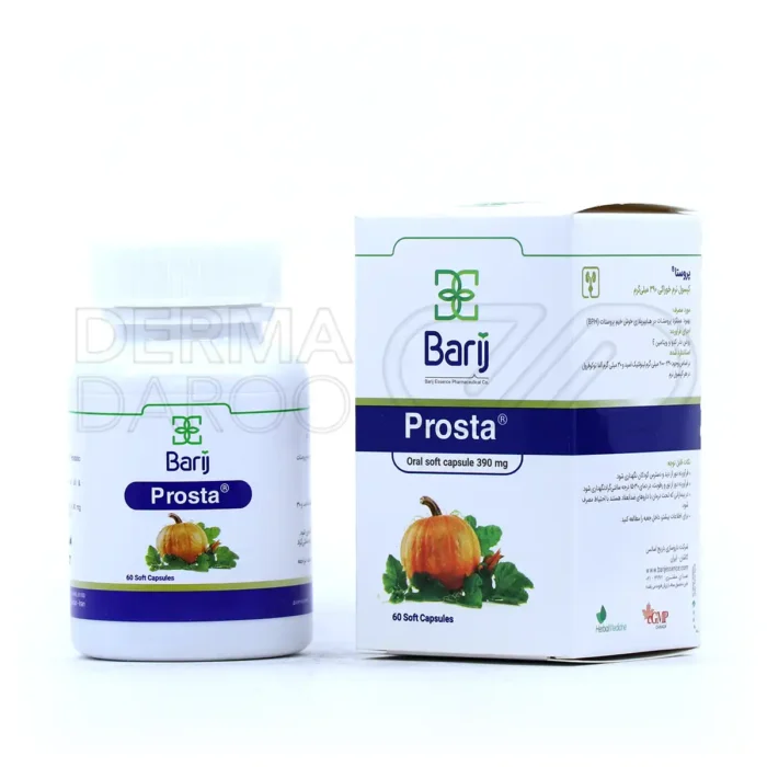 کپسول نرم پروستا باریج اسانس 390 میلی‌گرم 60 عددی، حاوی عصاره دانه کدو، بهبود BPH و عملکرد ادراری