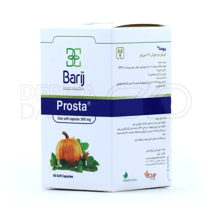 کپسول پروستا باریج اسانس با توکوفرول‌ها، تقویت مثانه، بهبود مجاری ادراری، مناسب BPH