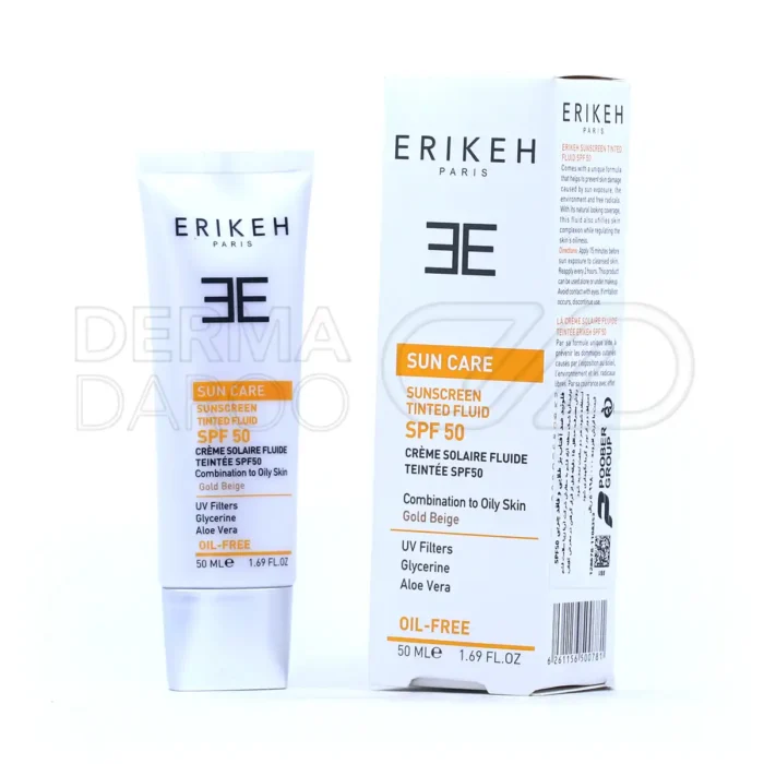 ضد آفتاب اریکه SPF 50 با گلیسیرین و توکوفریل استات، رطوبت رسان، آنتی باکتریال، مناسب پوست چرب