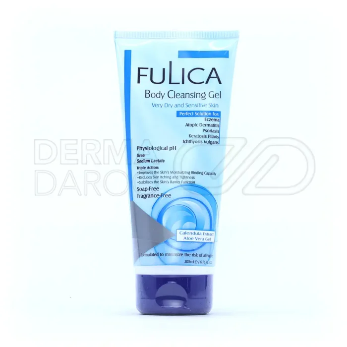 fulica-body-cleansing-gel-very-dry-sensitive-skin (1) شوینده سیوند در بطری شفاف، حاوی آلوئه ورا و کالاندولا، مرطوب کننده و التیام بخش پوست خشک و حساس