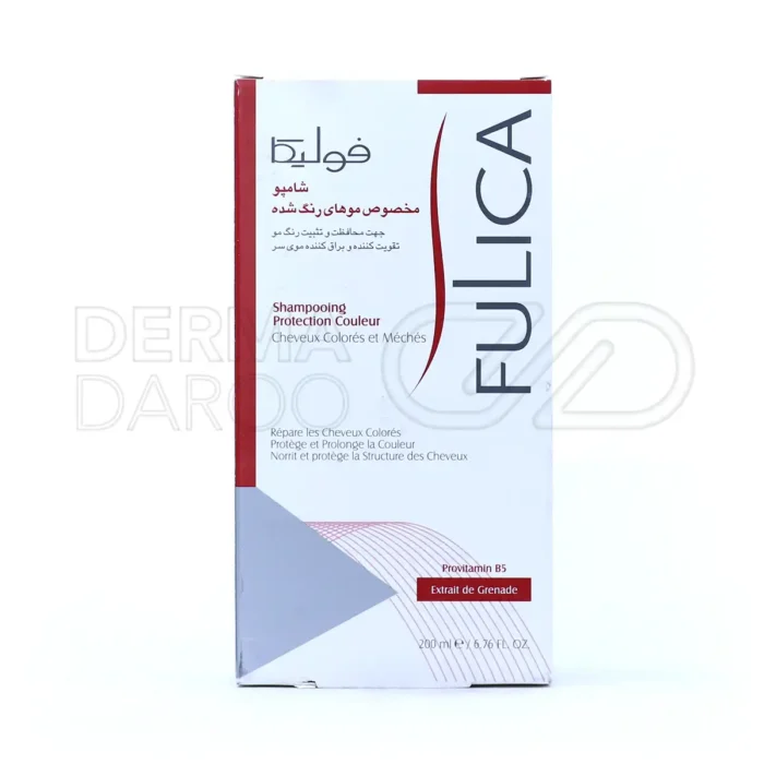 شامپو فولیکا با عصاره انار و ویتامین B5، تثبیت کننده رنگ مو، رطوبت رسان و درخشان کننده موهای رنگ شده