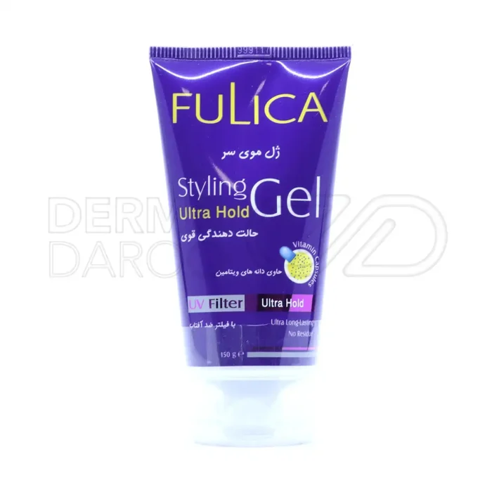 fulica-styling-gel-ultra-hold (1) ژل مو بنفش فولیکا در تیوپ بنفش، حاوی ویتامین E و B7، حالت دهنده قوی مو، فاقد پارابن و بدون سفیدک