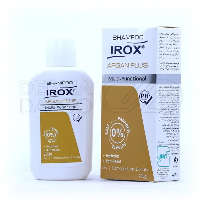 شامپو آرگان پلاس ایروکس، فاقد پارابن، حاوی روغن مورینگا و آلوئه‌ورا، آبرسان، ترمیم‌کننده موهای آسیب‌دیده