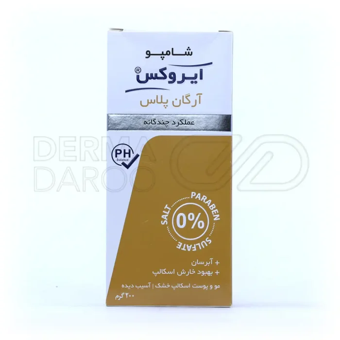شامپو فاقد سولفات ایروکس، حاوی روغن آرگان و مورینگا، آبرسان، ترمیم کوتیکول مو، مناسب موهای آسیب‌دیده