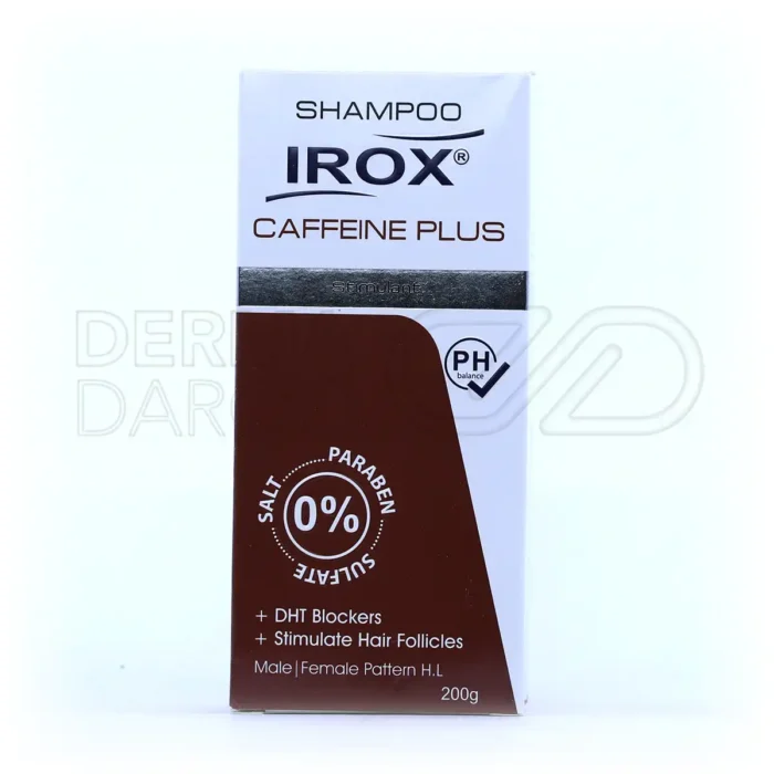 شامپو ایروکس با کافئین و عصاره اورتیکا، ضدریزش، افزایش گردش خون مویرگی، فاقد پارابن، مناسب موهای ضعیف