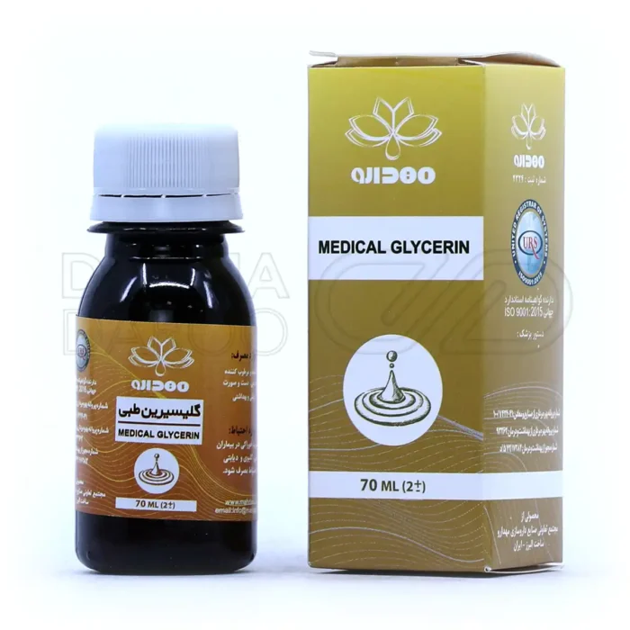 گلیسیرین طبی مهدارو 70 میلی‌لیتر در بطری شفاف، مرطوب کننده پوست، رفع خشکی و تقویت کننده مو