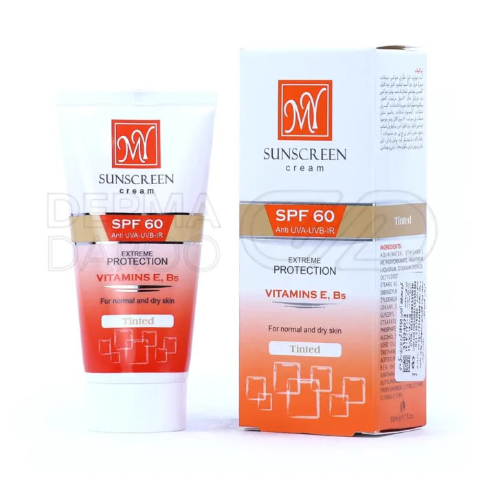 کرم ضد آفتاب مات در تیوپ سفید، حاوی تیتانیوم دی اکساید و گلیسریل استئارات، آبرسان، مناسب پوست خشک