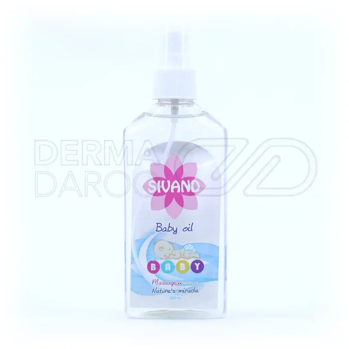 روغن مرطوب کننده کودک سیوند در بطری اسپری شفاف، حاوی آلوئه ورا و عصاره کالاندولا، نرم کننده و آبرسان پوست کودک