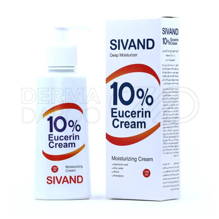 کرم مرطوب کننده سیوند در تیوپ سفید، حاوی 10 درصد اوره و اوسرین، آبرسان و ترمیم کننده خشکی پوست صورت و بدن