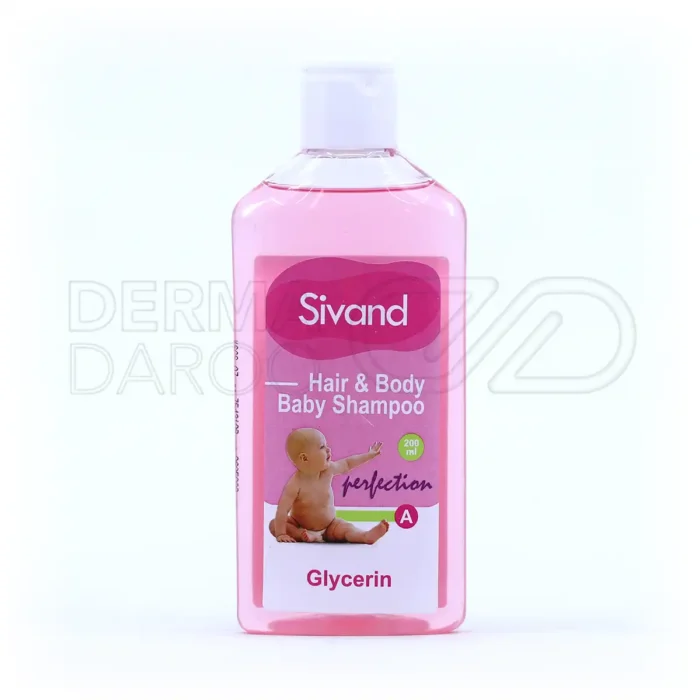 شامپو سر و بدن کودک سیوند در بطری شفاف، حاوی گلیسیرین و آلوئه ورا، مرطوب کننده و ملایم برای پوست حساس کودک