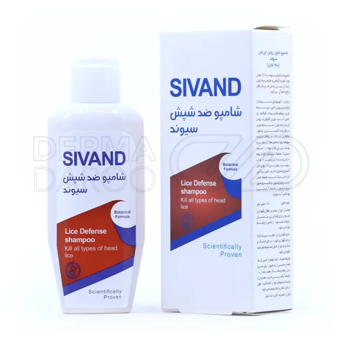 sivand-lice-defense-shampoo (1) شامپو ضد شپش سیوند در بطری شفاف با شانه اختصاصی، حاوی روغن چریش و آلوئه ورا، ضد شپش و تسکین دهنده پوست سر