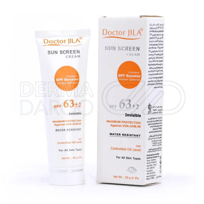 doctor-jila-invisible-sunscreen-spf63-all-skin-types (1) تیوب کرم ضد آفتاب SPF63 دکتر ژیلا، حاوی آلوئه ورا و ویتامین C، محافظ UVA و UVB، مرطوب کننده، ضد چروک