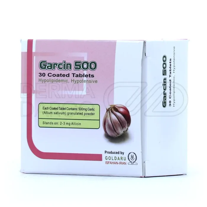 قرص گارسین حاوی 500 میلی‌گرم سیر، آنتی‌اکسیدان، کاهنده چربی خون و کمک به متابولیسم چربی