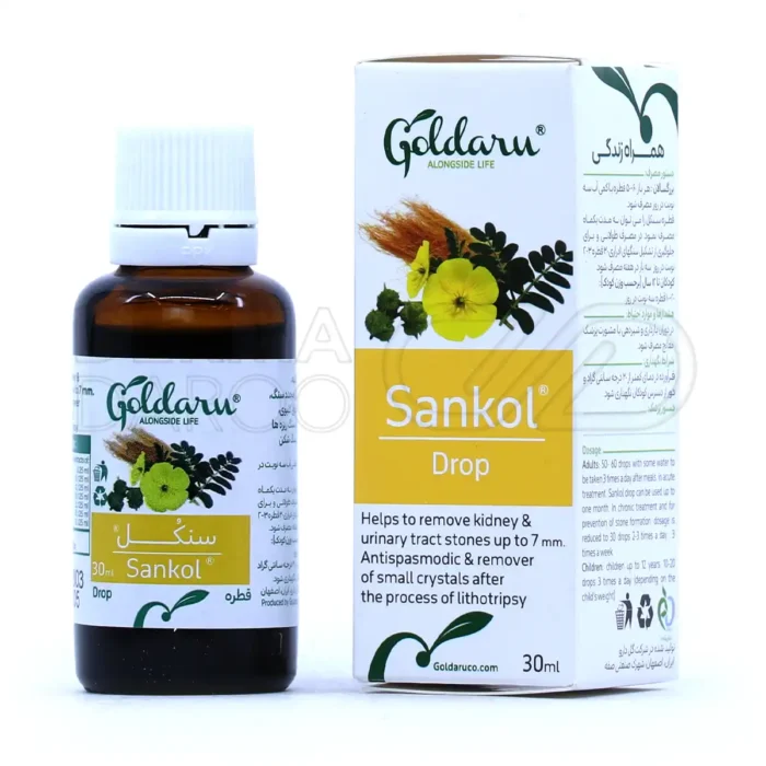 قطره سنکل گل دارو در بطری تیره، حاوی عصاره رازیانه و برگ بو، دفع سنگ کلیه و ضد اسپاسم