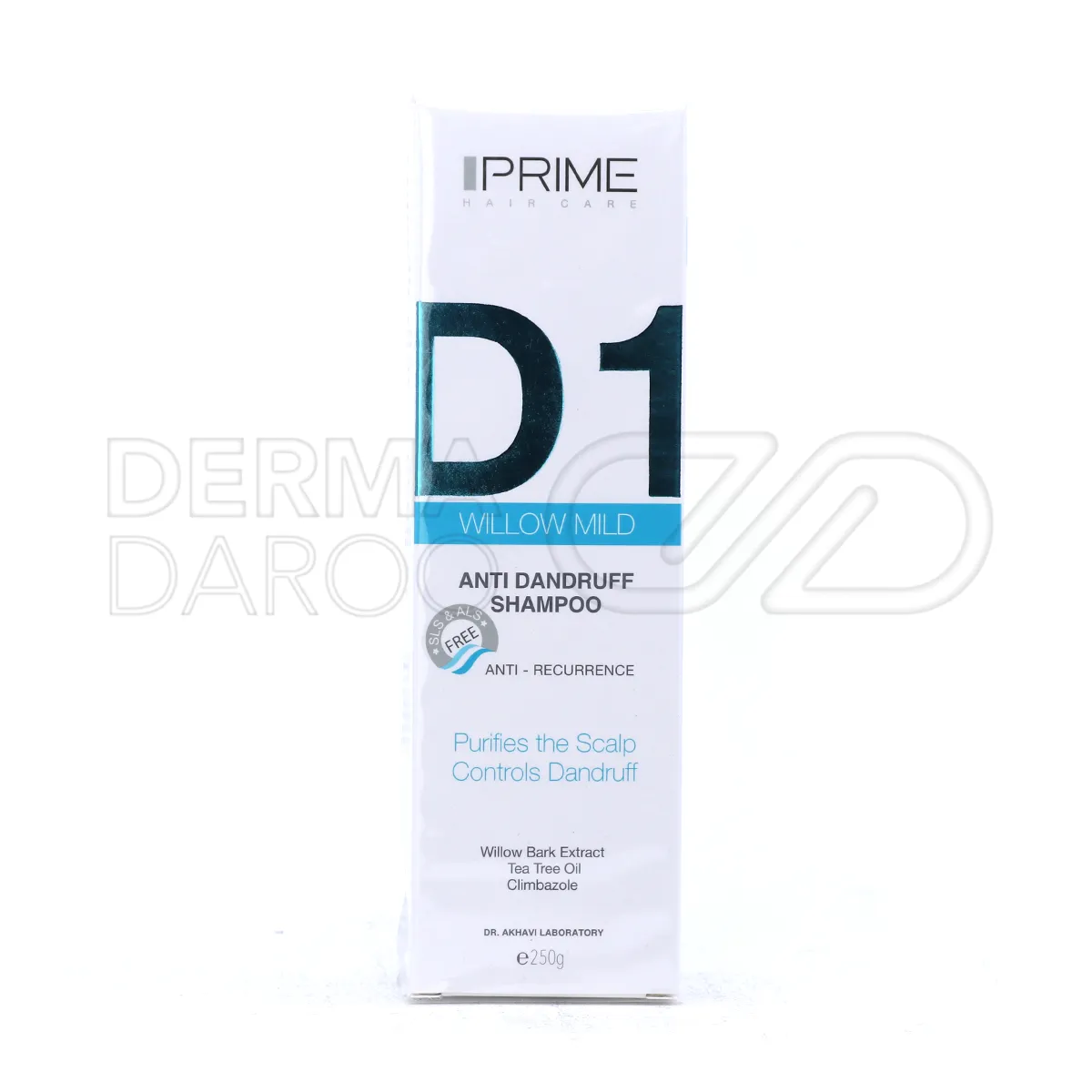 بسته بندی شامپو ضدشوره ویلو مایلد پریم در بطری شیک، حاوی سالیسیلیک اسید و روغن درخت چای برای رفع شوره و خارش