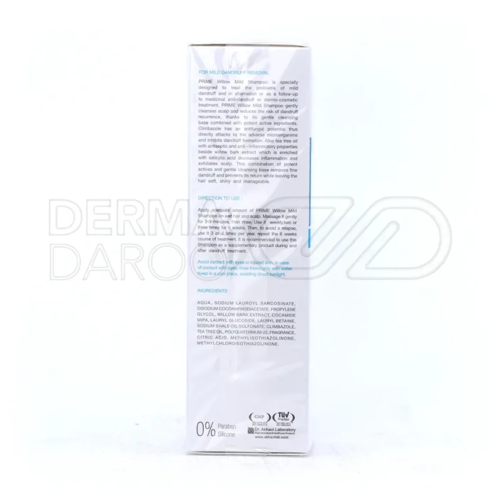 شامپو ویلو مایلد پریم با عصاره پوست درخت بید، ضدالتهاب و تسکین دهنده خارش پوست سر حساس