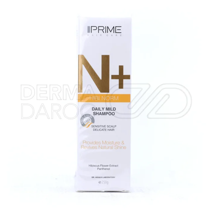 prime-nplus-hibi-norm-hair-shampoo (1) بسته بندی شامپو ملایم روزانه پریم در بطری شیک، حاوی عصاره گل چای ترش برای لطافت و تقویت موهای حساس و ظریف