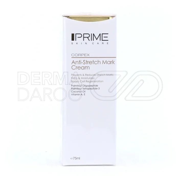 بسته بندی کرم ضد ترک پرایم در تیوب شیک، حاوی شی باتر و عصاره آلوئه ورا برای ترمیم ترک و آبرسانی پوست