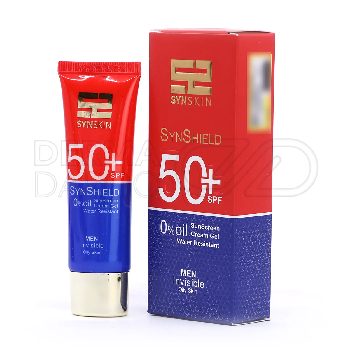 بسته بندی ژل کرم ضد آفتاب ساین اسکین SynShield SPF50 با طراحی مردانه و شیک، فاقد چربی و مقاوم در برابر تعریق، مناسب پوست چرب آقایان