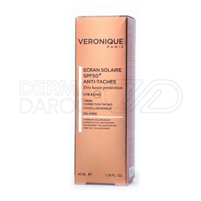 کرم ضد آفتاب ورونیک فاقد چربی با SPF برای محافظت از اشعه UV، کاهش لک و روشن کردن پوست با فرمولاسیون فرانسوی
