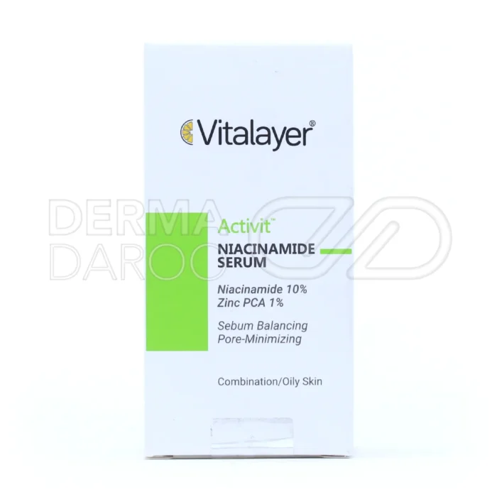 سرم ویتالیر با آلوئه ورا و نیاسینامید، ضد لک، جمع کننده منافذ، کنترل چربی، مناسب پوست چرب و مختلط