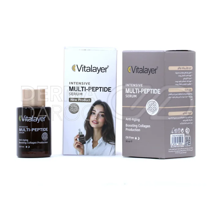 vitalayer-multi-peptide-serum (1) سرم مولتی پپتاید ویتالایر در بطری قطرهچکان، حاوی پپتایدهای جوانساز، سدیم هیالورونات، ضد چروک