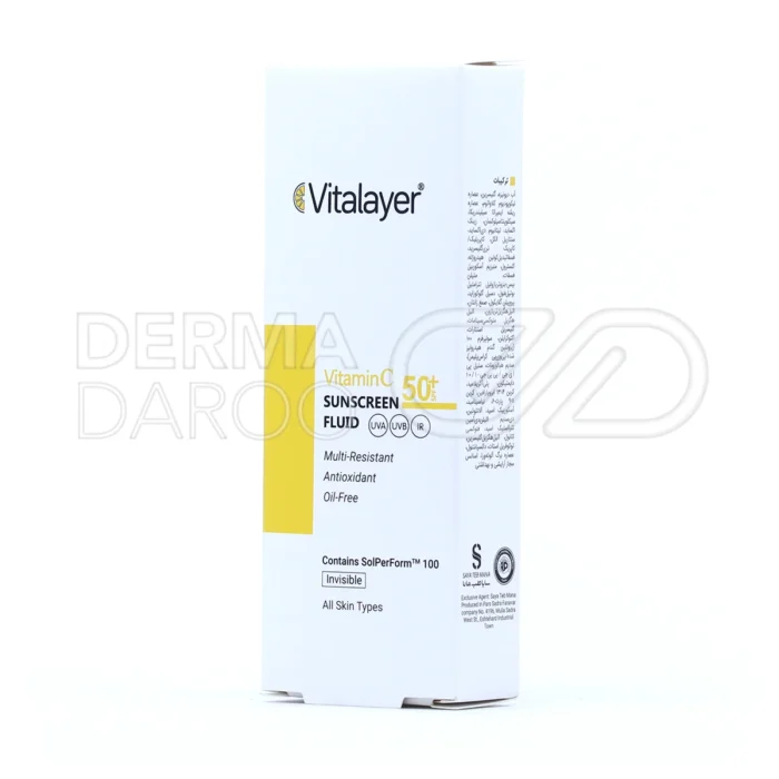 فلویید ضد آفتاب ویتالیر SPF50 با زینک اکسید، محافظ UVA و IRB، فاقد چربی، مقاوم به تعریق، پوشش مات