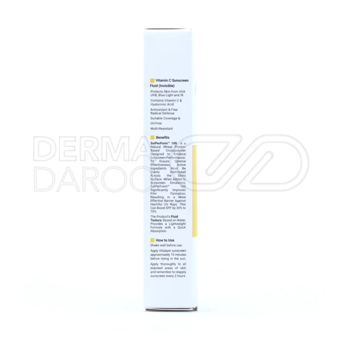 فلویید ضد آفتاب ویتالیر SPF50 با ویتامین C، محافظ UVA و UVB، فاقد چربی، پوشش مات، مناسب انواع پوست