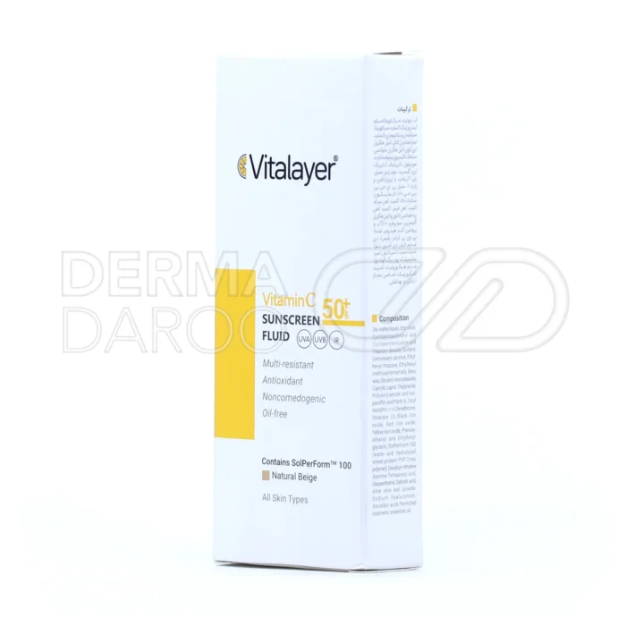 فلویید ضد آفتاب ویتالیر SPF50 بژ طبیعی با آلوئه ورا، محافظ پوست، فاقد پارابن، سبک، مناسب پوست حساس