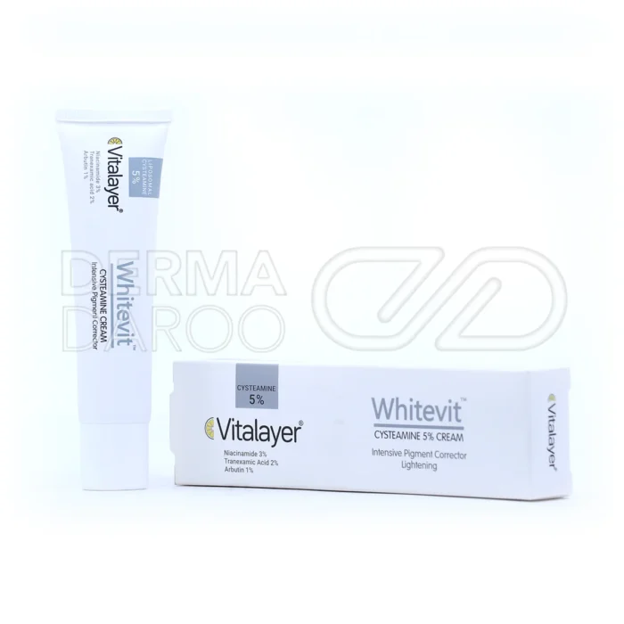 vitalayer-whitevit-whitening-cream (1) تیوب کرم روشن کننده وایت ویت ویتالیر، حاوی آربوتین و عصاره شیرین بیان، ضد لک، روشن کننده، فاقد پارابن
