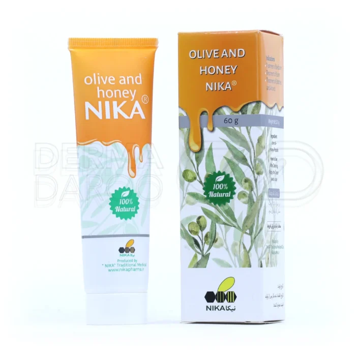 کرم ترمیم کننده نیکا با بسته بندی در زمینه سفید و طراحی زرد و قهوه ای در کنار محصول برای بهبود زخم و سوختگی