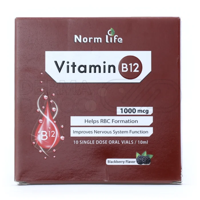 ویال ویتامین B12 نورم لایف، افزایش انرژی، تقویت سیستم ایمنی، بهبود سلامت قلب، مناسب رژیم گیاهخواری