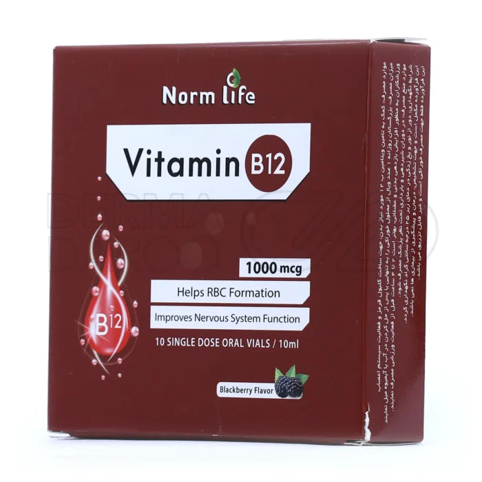 ویتامین B12 نورم لایف 10 میلی‌لیتر، بهبود عملکرد مغزی، تقویت گلبول‌های قرمز، ضد نوروپاتی، خوراکی