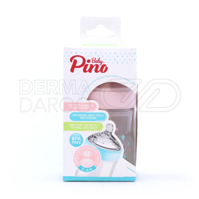 بسته شیشه شیر پینو 150 میلی لیتر با سرشیشه سیلیکونی نرم، مناسب نوزادان 0 تا 6 ماه، فاقد بی اس پی ای، ضد نفخ و کولیک، طراحی slow با 3 سوراخ