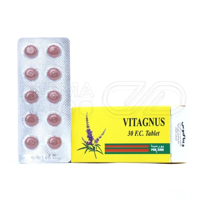 بسته قرص روکش دار ویتاگنوس، حاوی عصاره گیاه پنج انگشت، تنظیم هورمونی، بهبود PMS و کیست فیبروئیدی، مناسب زنان