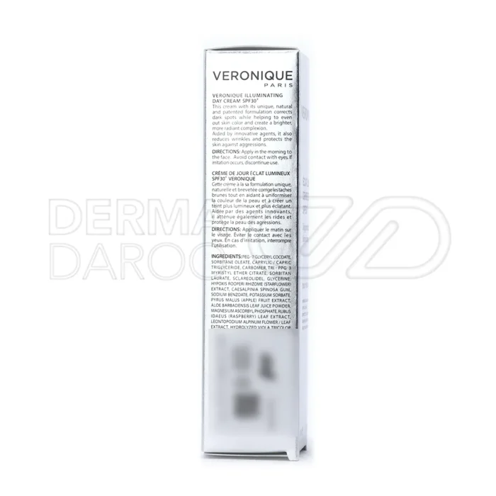 کرم ضد لک روز ورونیک با SPF30 برای روشن کردن و یکدست کردن رنگ پوست، کاهش چین و چروک و جلوگیری از ایجاد لک جدید با فرمول وگان