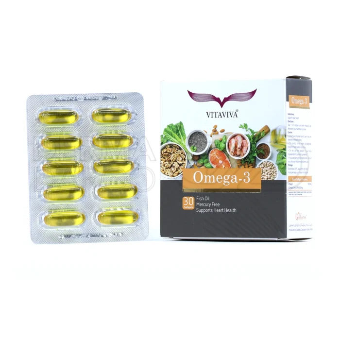 بطری کپسول ژلاتینی امگا 3 ویتاویوا، حاوی 1000mg امگا 3، ضد التهاب، تقویت قلب، بدون جیوه