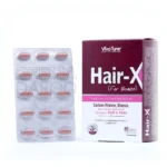 قرص هیرایکس بانوان در بسته بندی 60 عددی تحت لیسانس سوئیس حاوی کلاژن هیدرو لیز شده و ویتامین ها برای حفظ سلامت مو و پوست