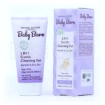 بطری ژل شستشوی سر و بدن کودک بیبی برن با درپوش سفید و برچسب رنگی حاوی عصاره بابونه آلوئه ورا و کالاندولا بدون پارابن