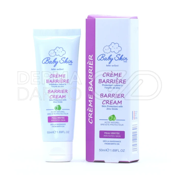 تیوب کرم بریر بیبی اسکین در بسته بندی سفید با برچسب آبی حاوی زینک اکساید و روغن آووکادو برای پیشگیری از ادرار سوختگی نوزادان