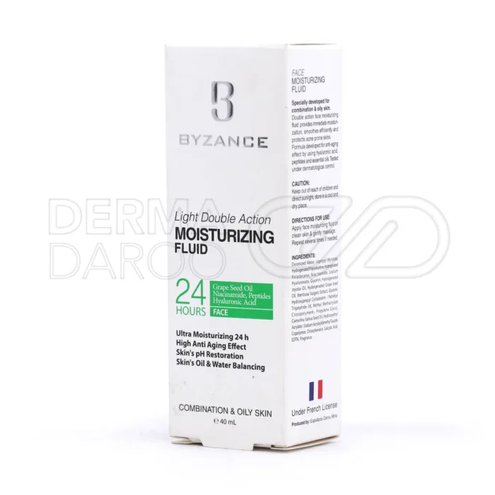 فلوئید سبک بیزانس چرب با روغن جوجوبا و هسته انگور برای جذب سریع، کاهش چین چروک و ضد حساسیت پوست