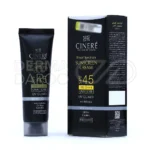 بسته بندی کرم ضد آفتاب آقایان سینره در تیوب مشکی شیک با جعبه آبی، مناسب پوست مردانه و مقاوم به تعریق