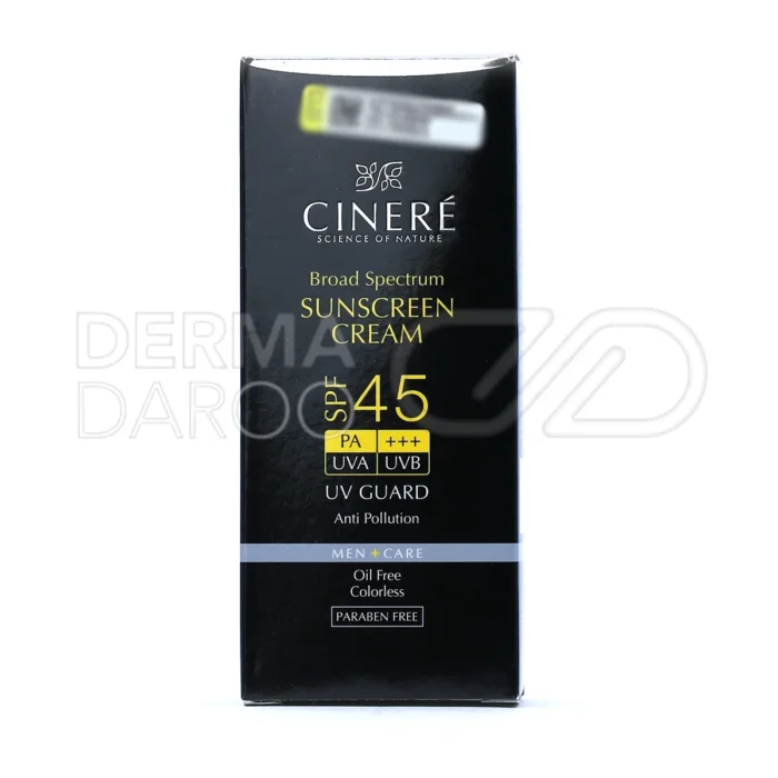 کرم حفاظتی سینره مردانه فاقد پارابن با عصاره دانه مورینگا برای پوست سالم، مقاوم به آب و مناسب استفاده روزانه