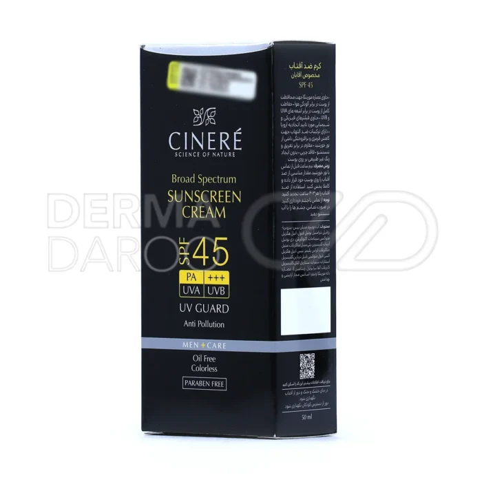 فرمولاسیون فاقد چربی ضد آفتاب آقایان سینره با فاکتور +++PA برای جذب سریع و جلوگیری از قرمزی و برافروختگی پوست