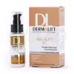 بسته بندی ژل روشن کننده پوست چرب ملالیفت ای سی درمالیفت در تیوب سفید ۳۰ میلی لیتر با درپوش مشکی و برچسب آبی حاوی عصاره شیرین بیان پتاسیم آزلویل و زینک