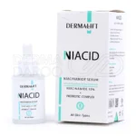 بسته بندی سرم نیاسینامید و زینک Niacid درمالیفت در بطری قطره‌چکان شیک، مناسب پوست چرب و جوشدار با اثر ضد لک