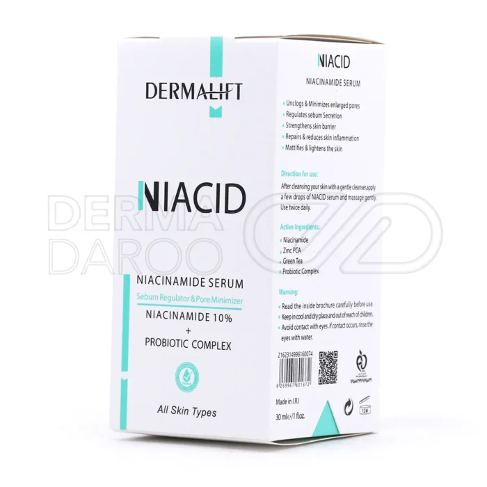 محصول نیاسینامید درمالیفت با عصاره چای سبز و گلیسرین، کاهش لک جای جوش و یکنواخت کننده رنگ پوست