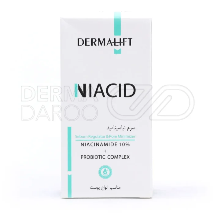 سرم نیاسینامید و زینک Niacid درمالیفت با بافت سبک، کاهش جوش التهابی و سرسیاه، مناسب پوست چرب و مختلط