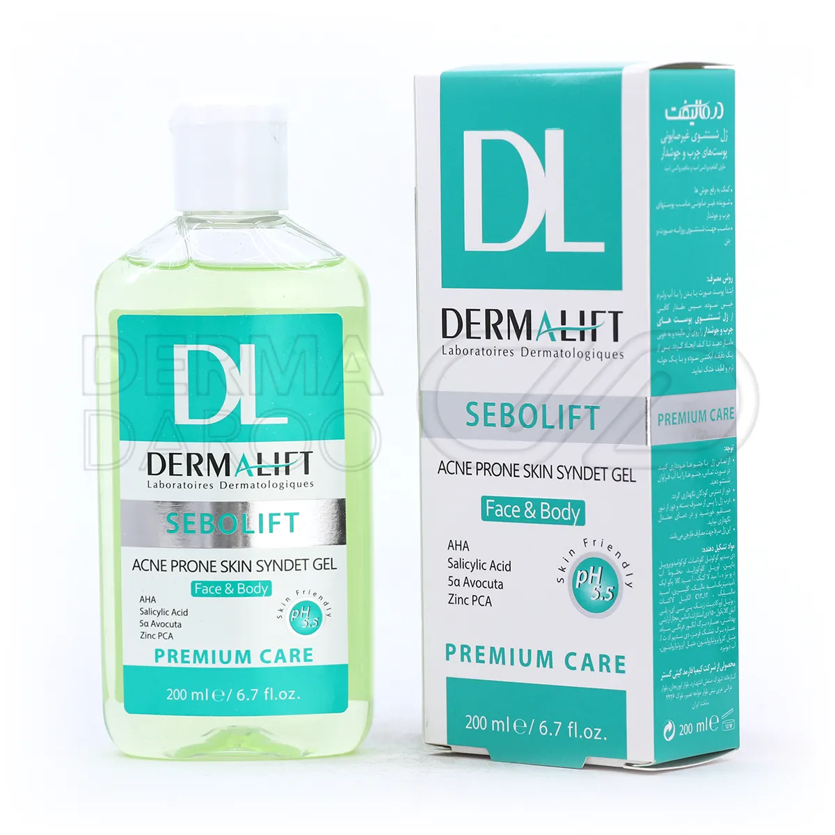 بسته بندی سیندت ژل سبولیفت درمالیفت در تیوب سفید، شوینده غیرصابونی برای پوست چرب و جوش دار با اسید سالیسیلیک