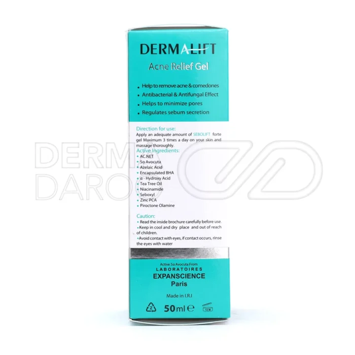 ژل ضد جوش درمالیفت سبولیفت فورت حاوی آلفا هیدروکسی اسید و اسید اولئونیک برای پاکسازی منافذ جلوگیری از انسداد و بازگشت پوست به نرمی طبیعی